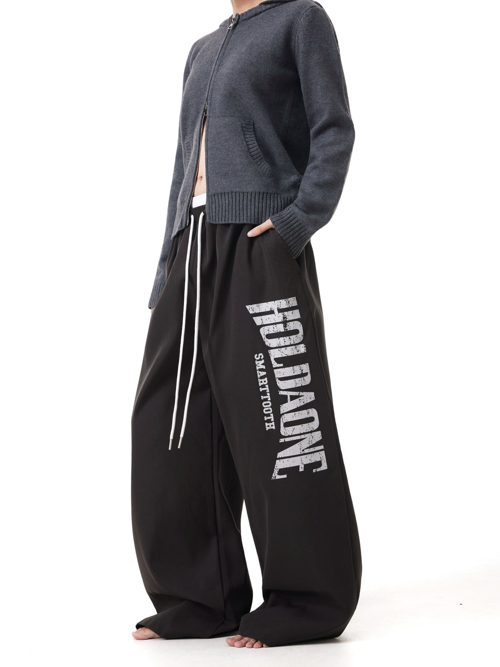 BTSG Letter Print Drawstring Slacks