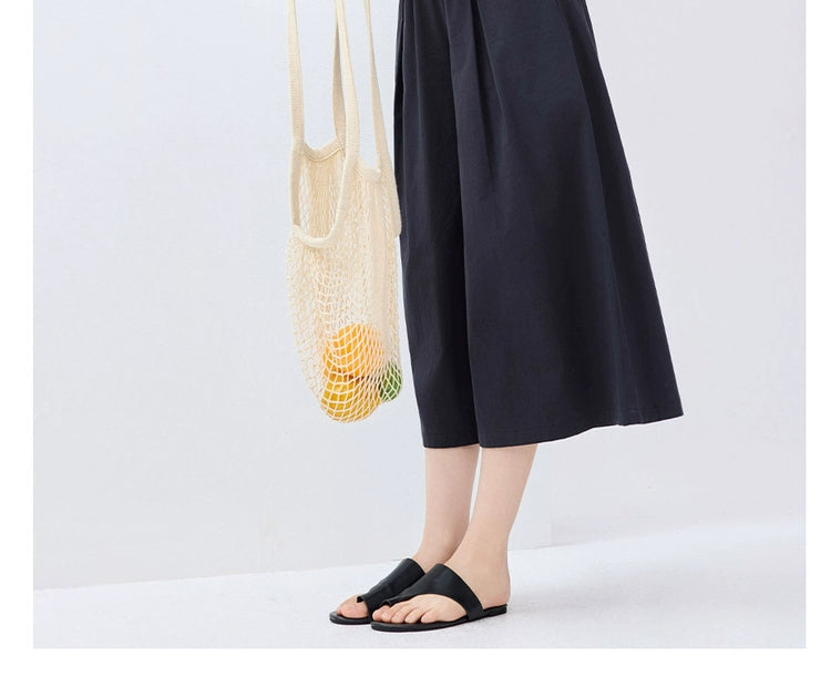 Giordano Pressed Wide-leg Pants with Elastic Waist Cropped Pants