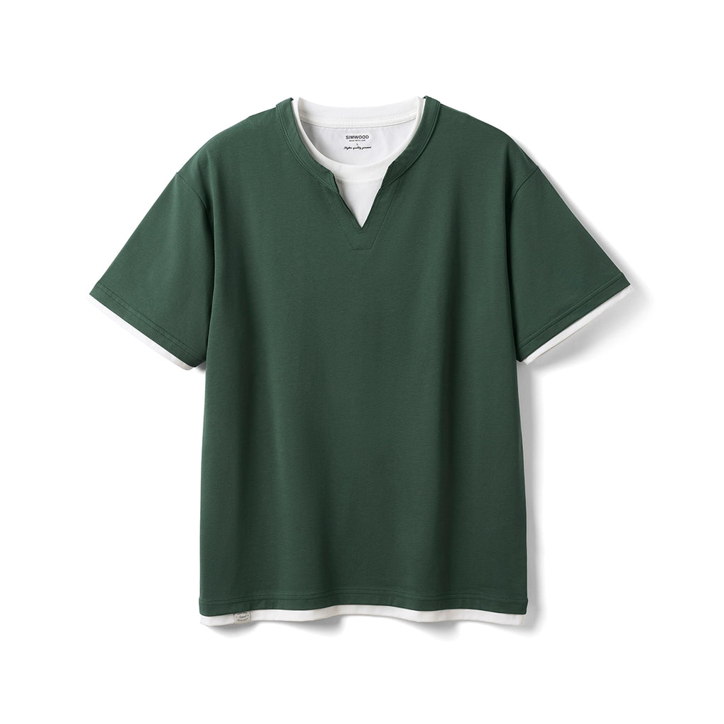 SIMWOOD Cool Fake Two Pieces Casual Loose Tee