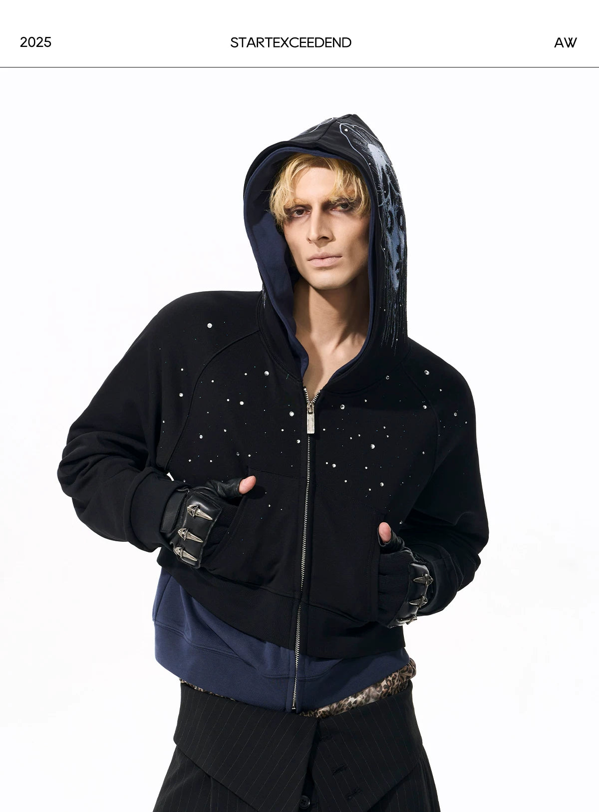 SEE Hot Diamond Oblique Zipper Short Printed Jacket