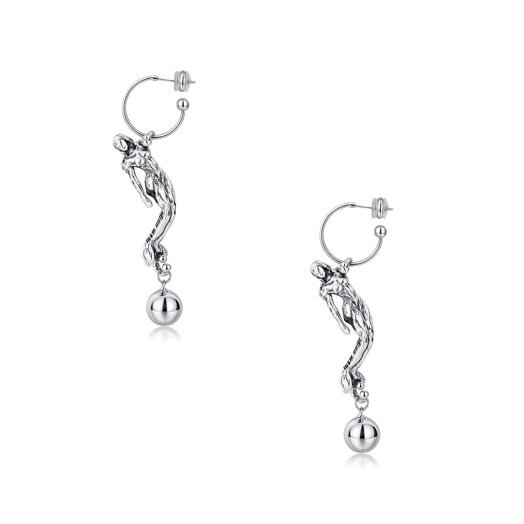 1JINN Made Old Silver Mermaid Long Earrings