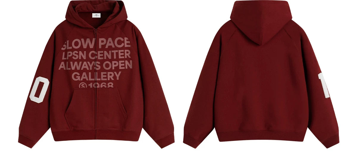 Loopsoon Front Chest Large Letter Print Hooded Sweater Couple