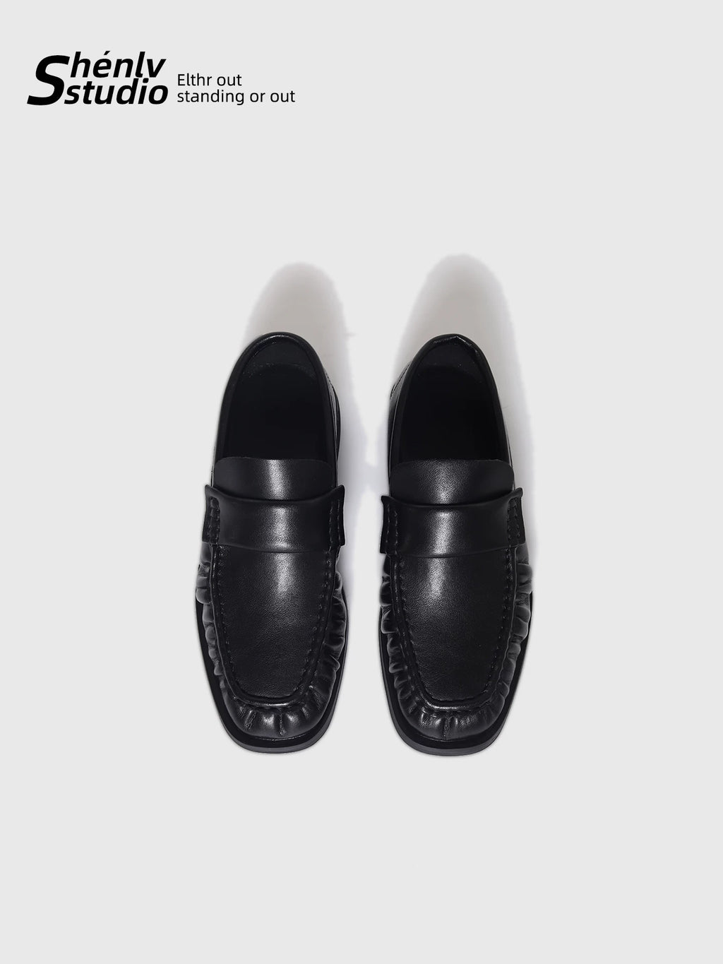 SHENLV STUDIO Square Head Pleated Soft Leather One-pedal Leather Shoes