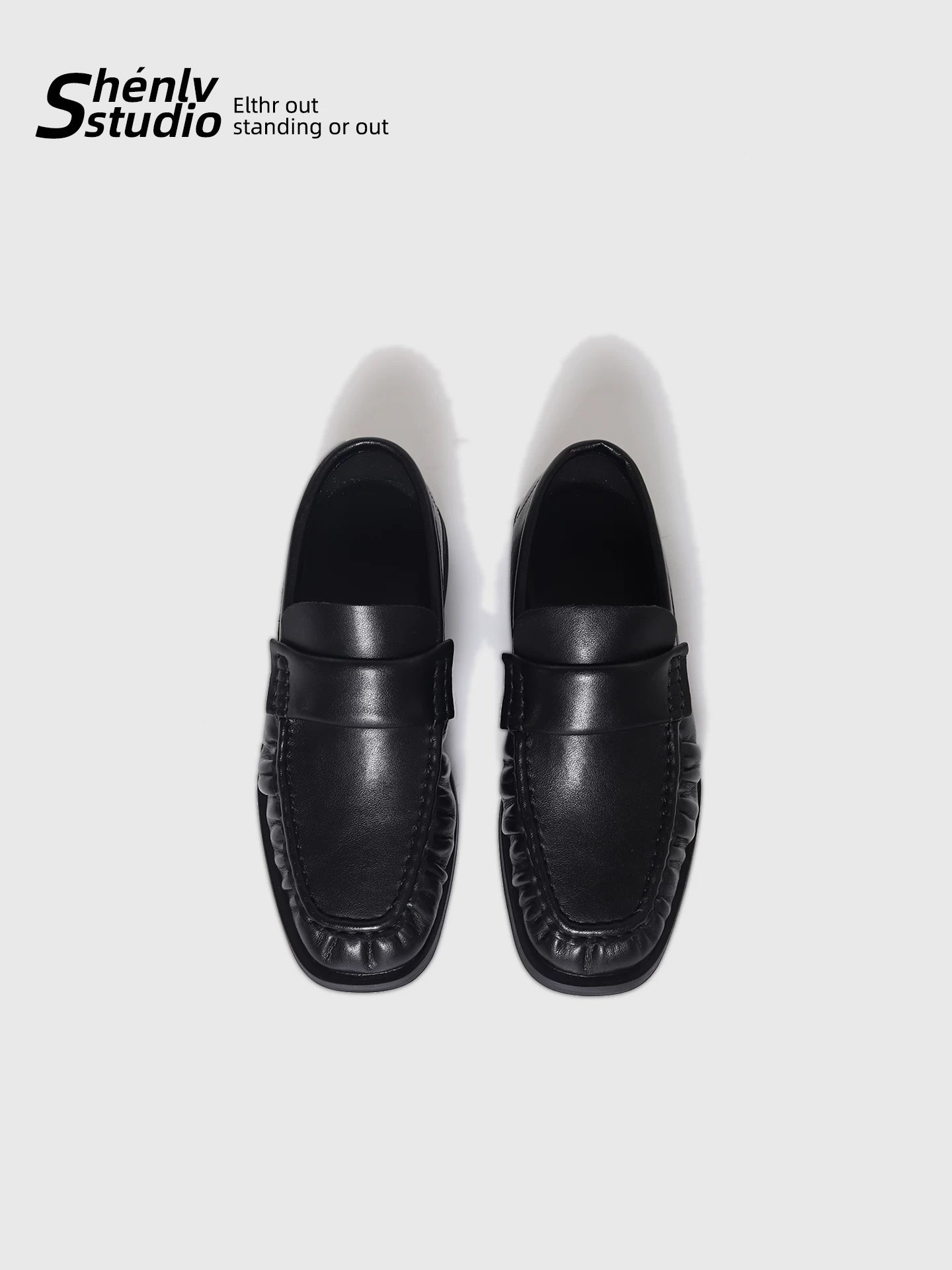 SHENLV STUDIO Square Head Pleated Soft Leather One-pedal Leather Shoes