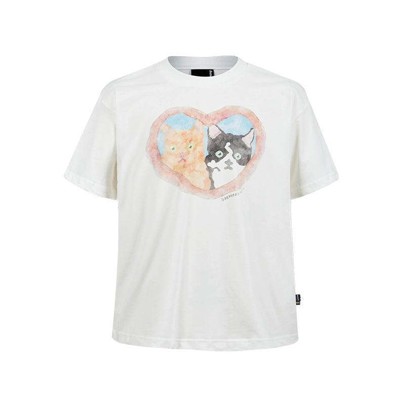Remedy Tide Brand Love Cat Loose Round Neck Tee