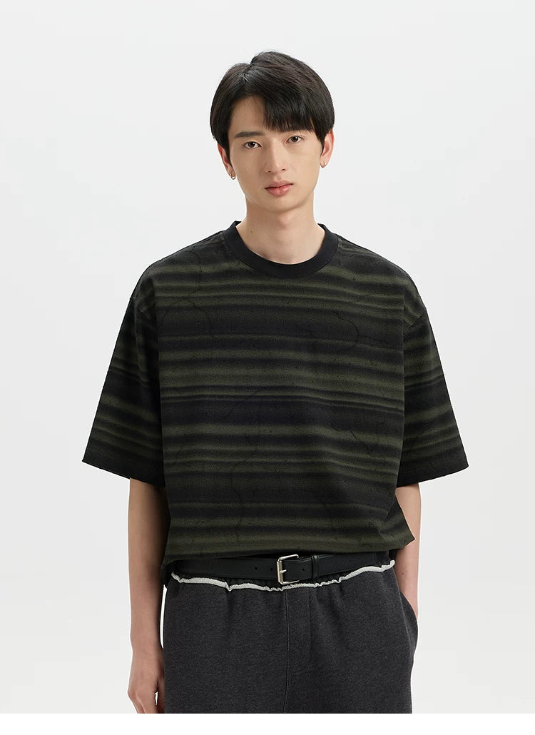 BUTTBILL Smudge Gradual Change Stripe Simple Tee