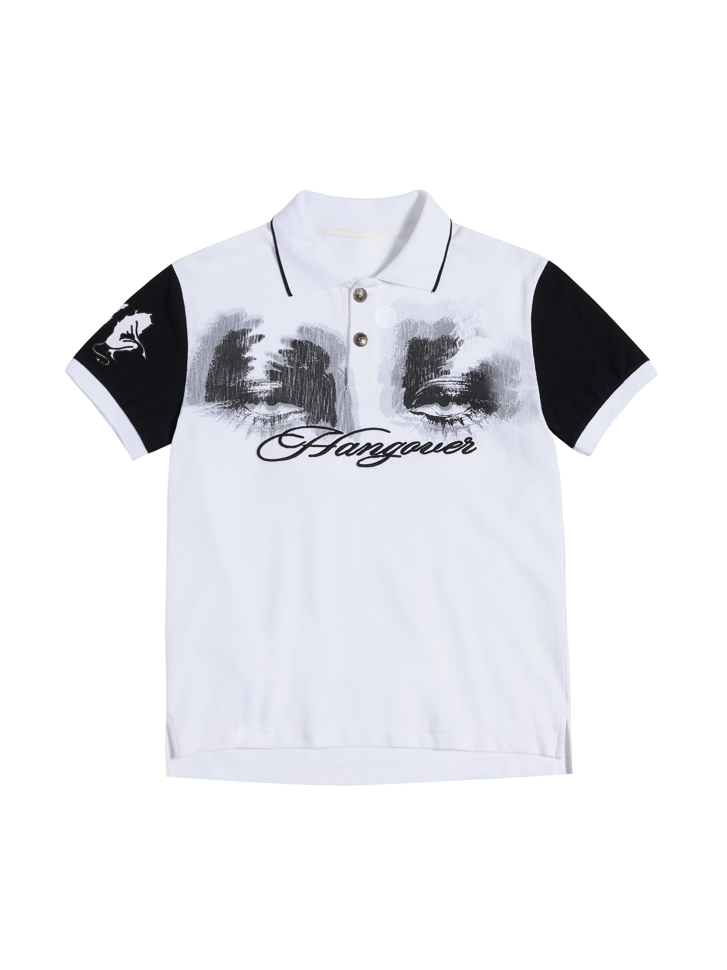 HAS2SONS Polo Collar Front Shoulder Contrasting Tee