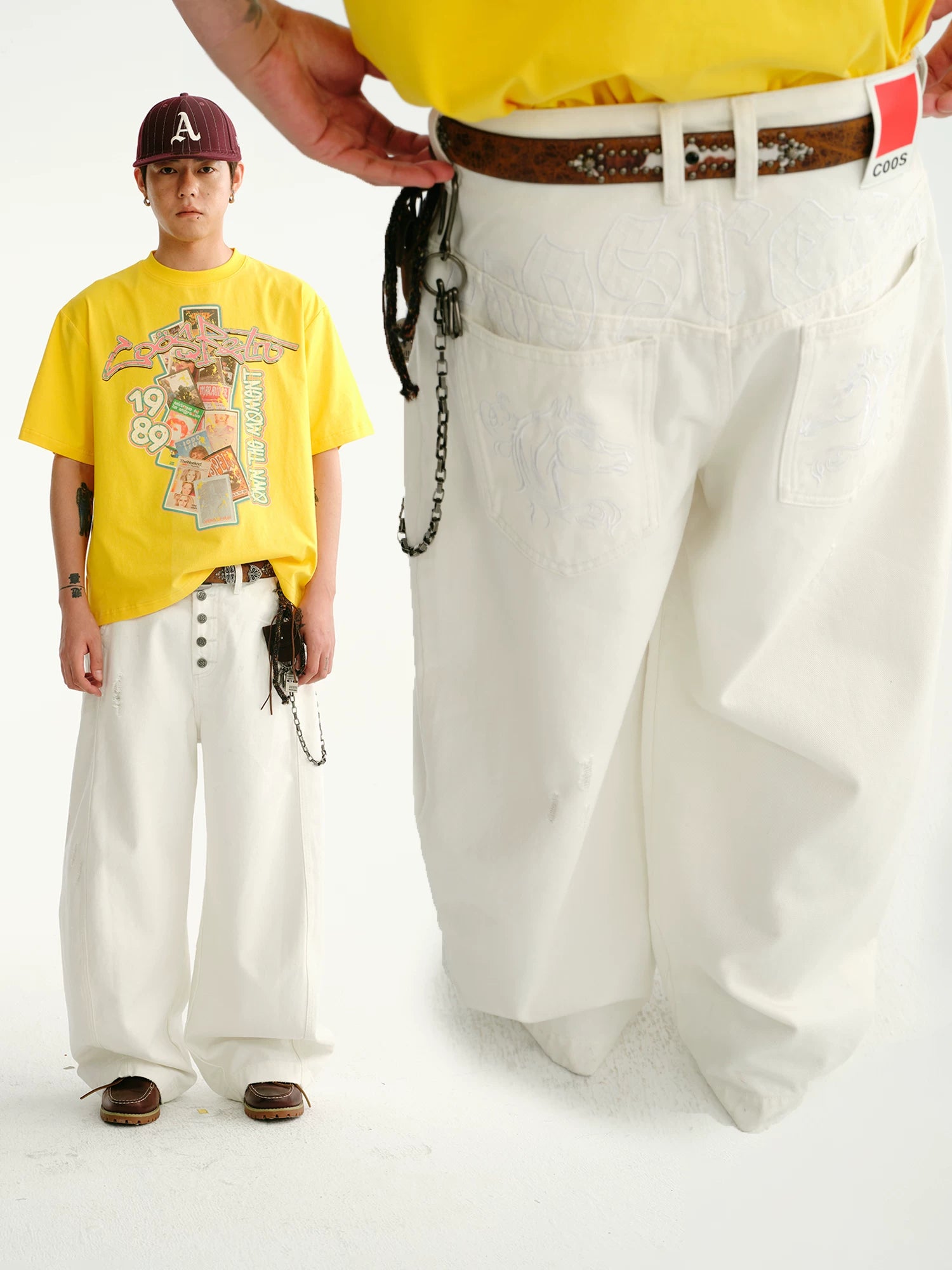 CoosRetro Loose Wide Leg Old Ripped Jeans