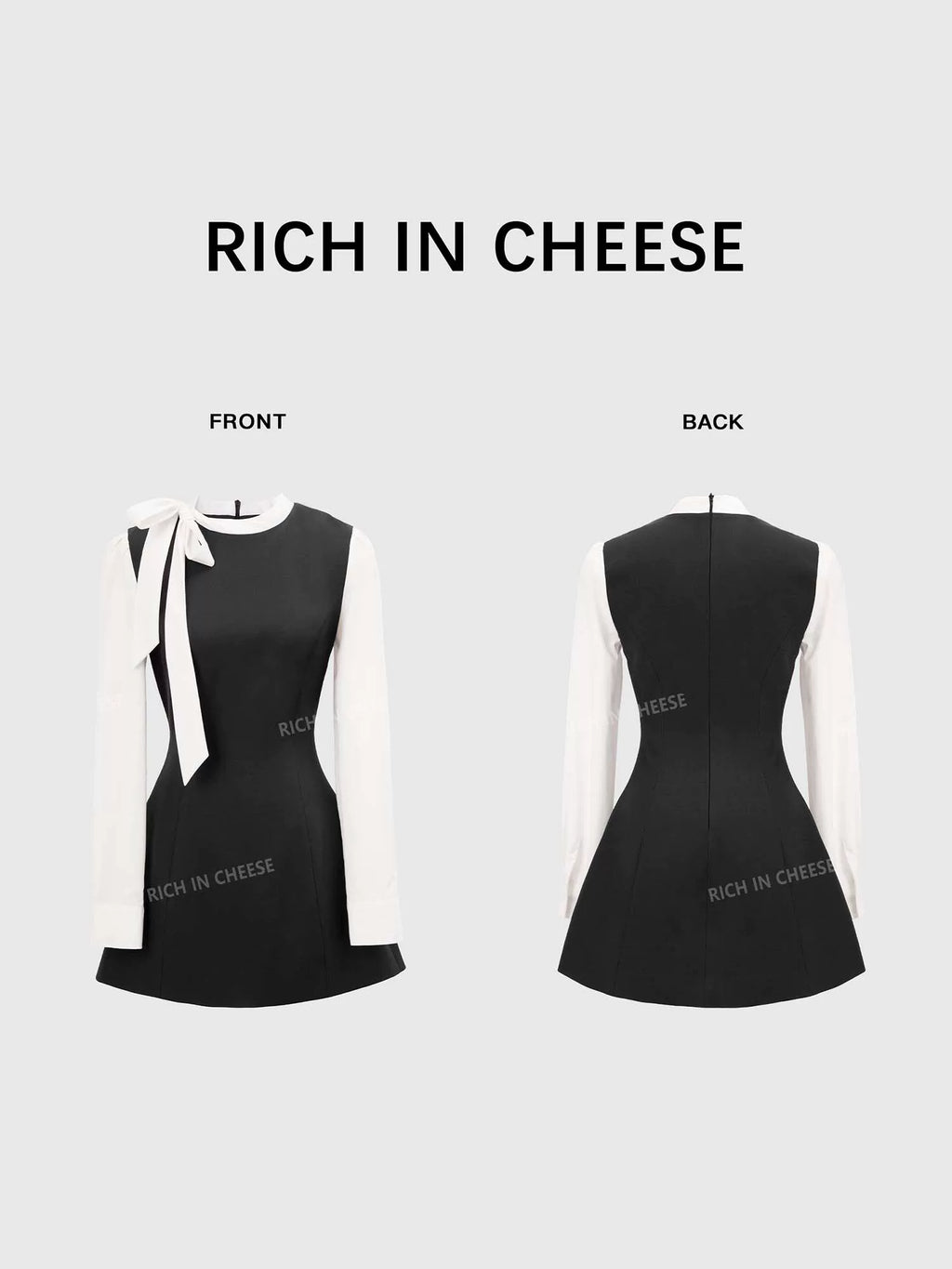 RICH IN CHEESE Lace-up Fake Two-piece Contrasting Dress