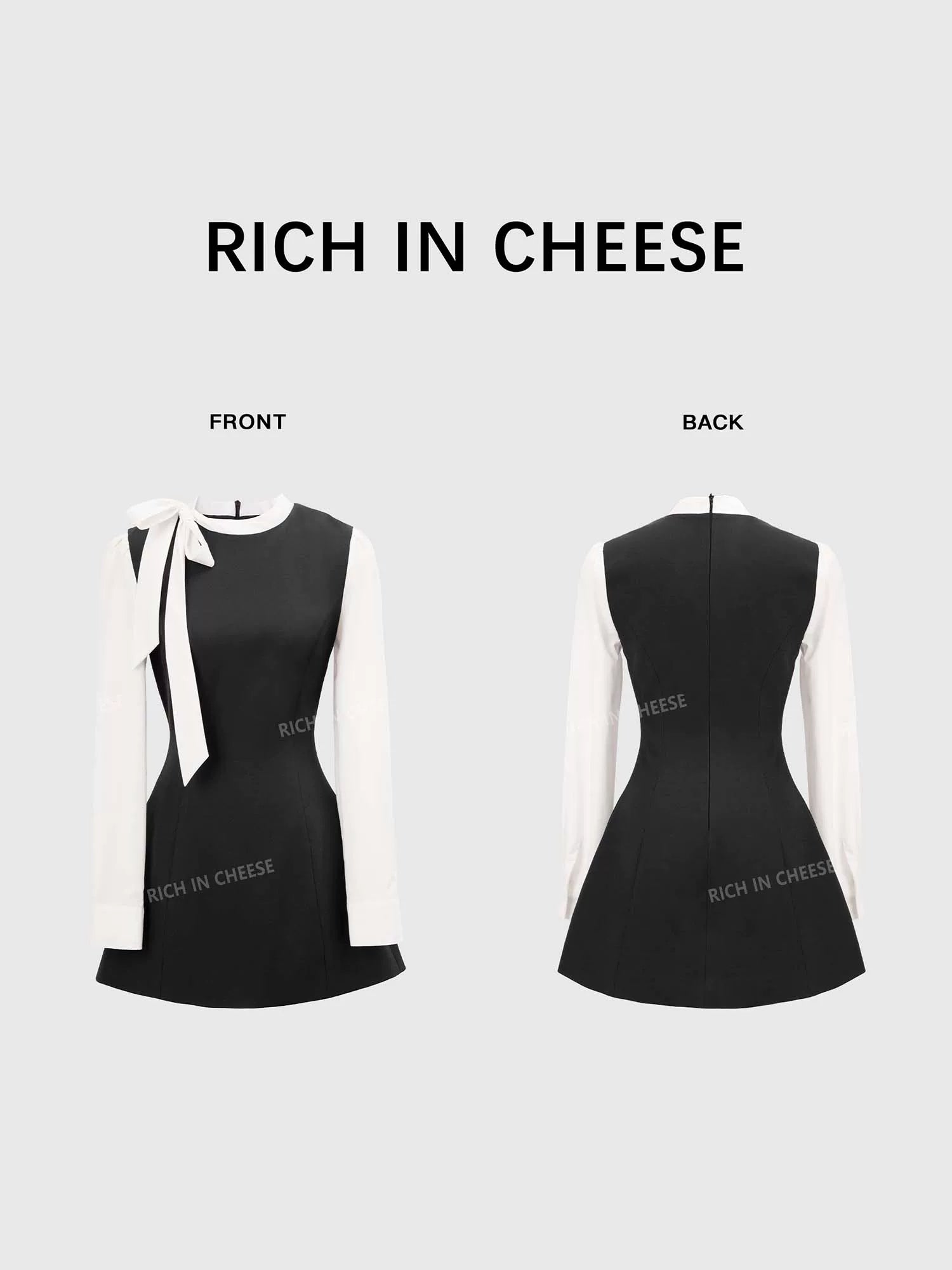 RICH IN CHEESE Lace-up Fake Two-piece Contrasting Dress
