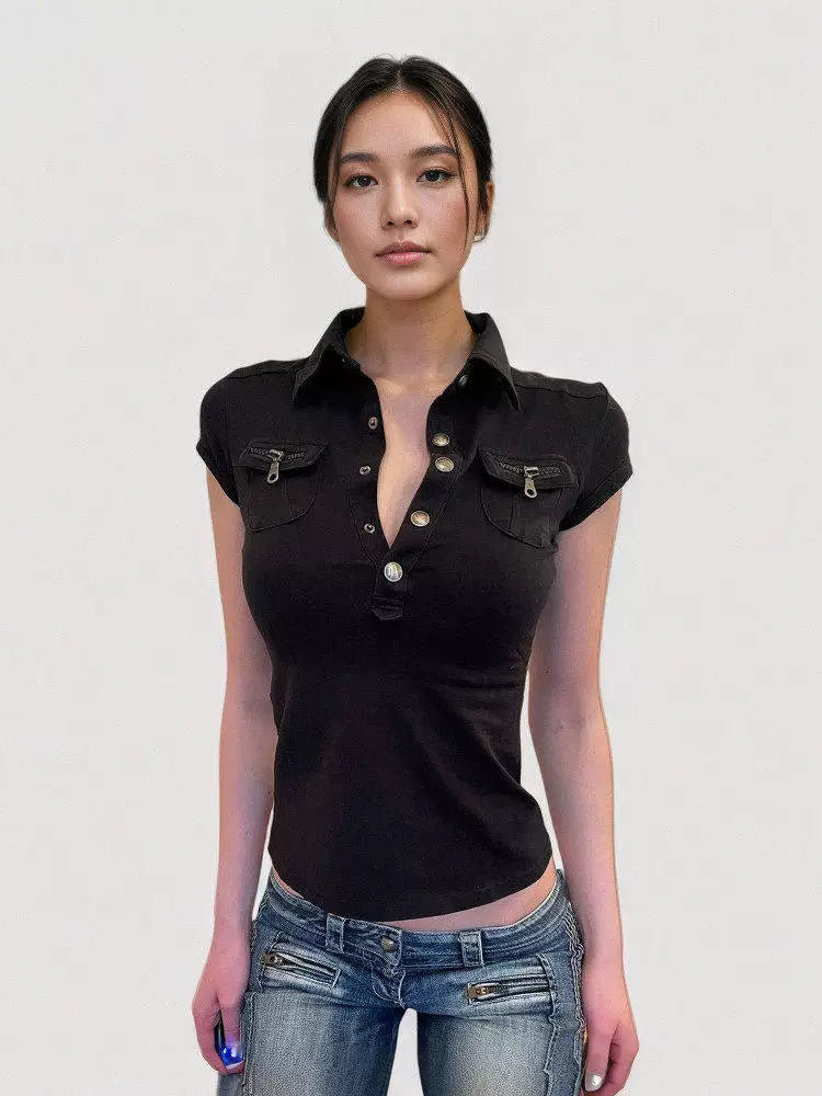 FUNOFF Retro Lapel Waist Tee