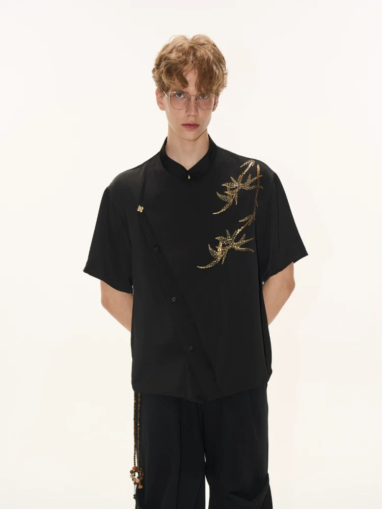 CNEW Golden Bamboo Sequined Embroidery Tee