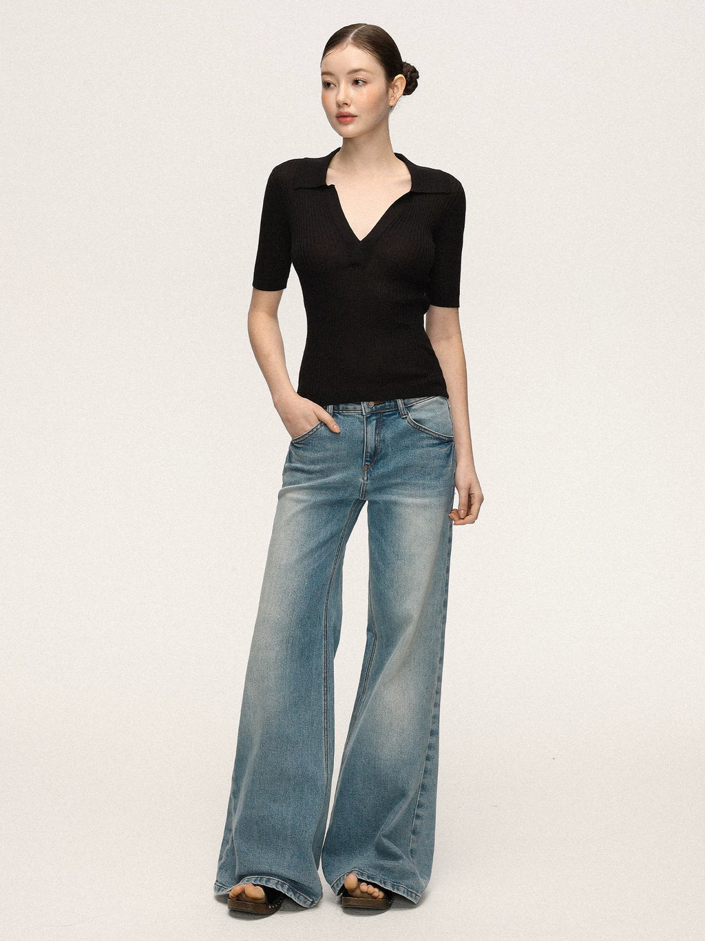 Anna Aneae High Waist Slim Loose Straight Mopping Jeans
