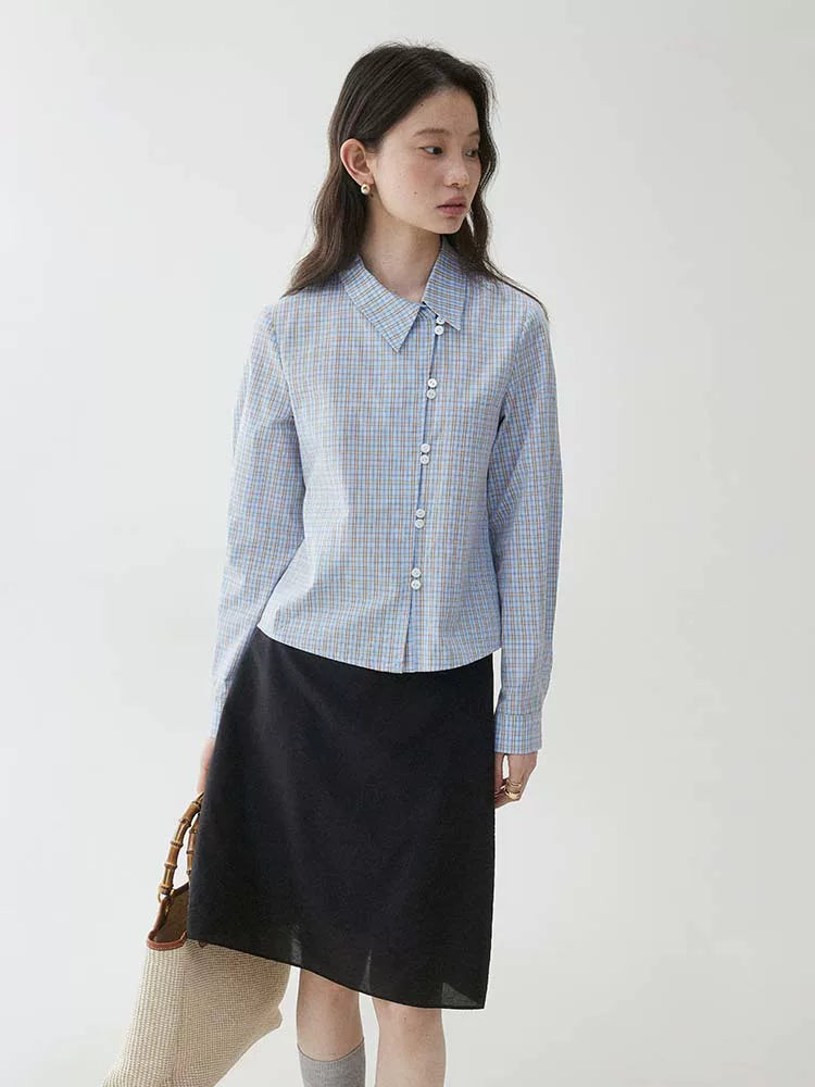 VOOE Contrasting Plaid Diagonal Neck Shirt