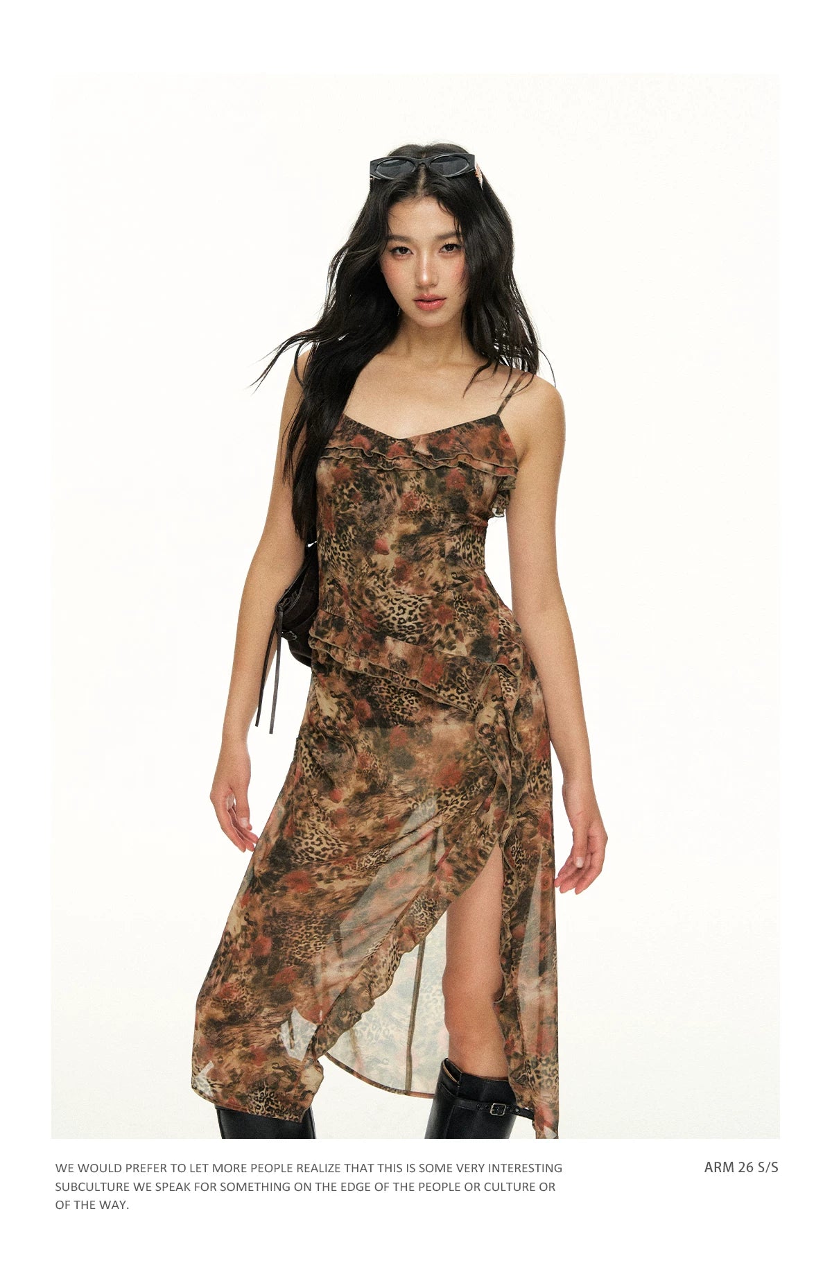 Ariseism Irregular Leopard Print Suspender Dress