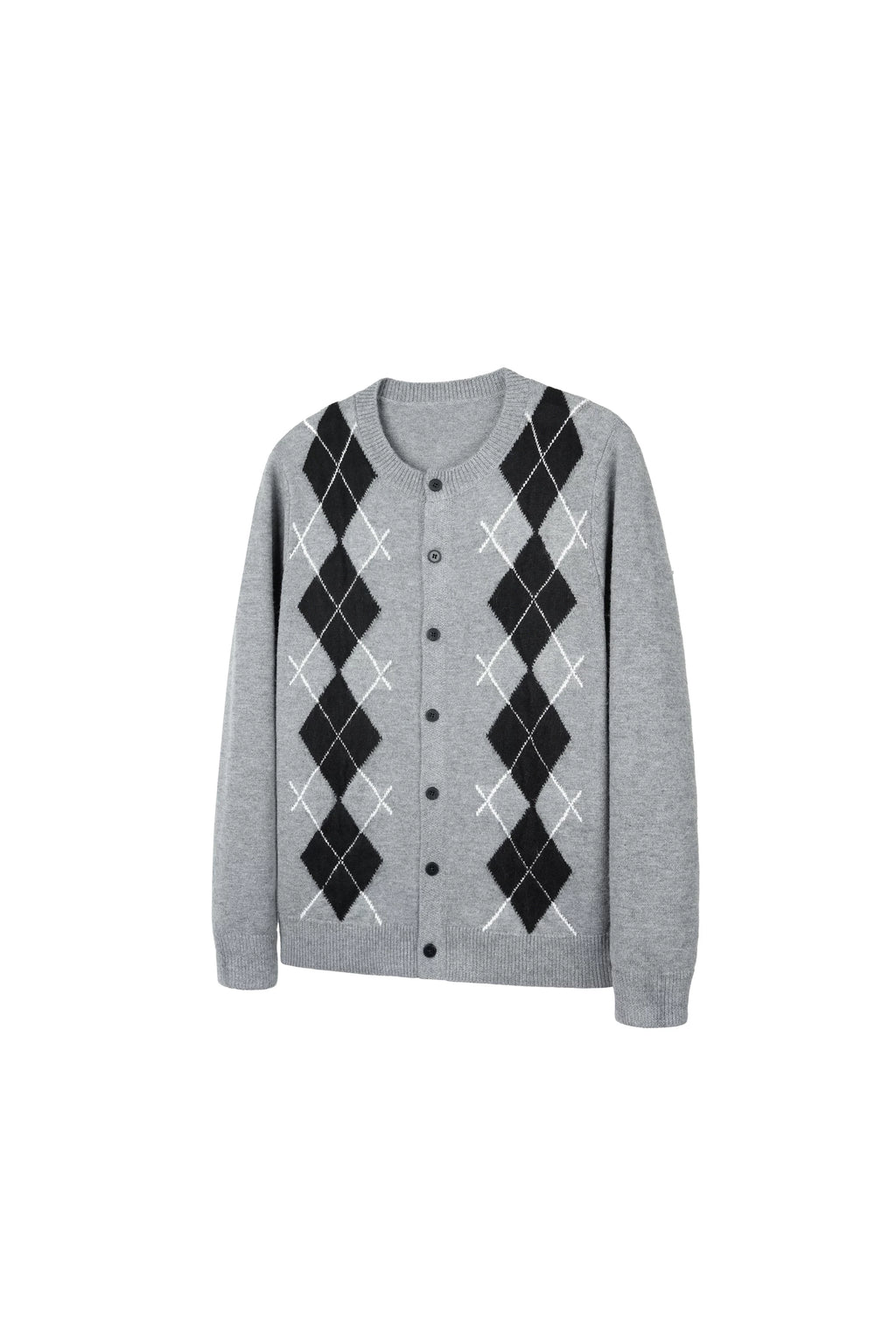 NewDecay Rhombus Knitted Button-down Long-sleeved Cardigan