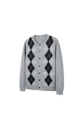 NewDecay Rhombus Knitted Button-down Long-sleeved Cardigan