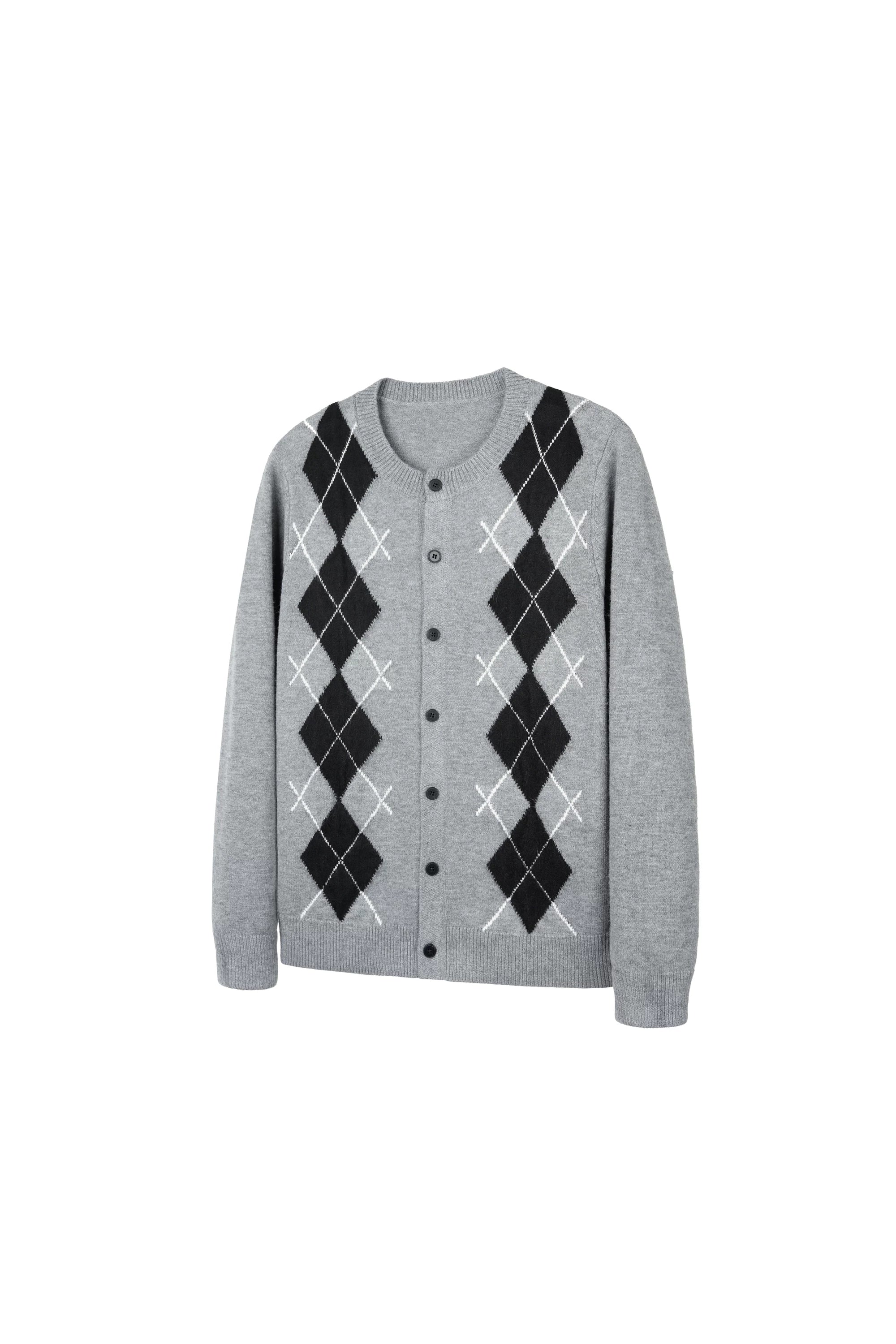 NewDecay Rhombus Knitted Button-down Long-sleeved Cardigan