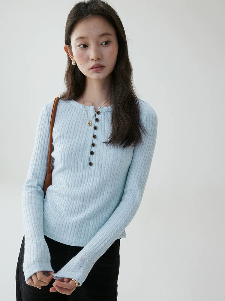 VOOE Henry Neck Twist Twist Bottom Long Sleeve