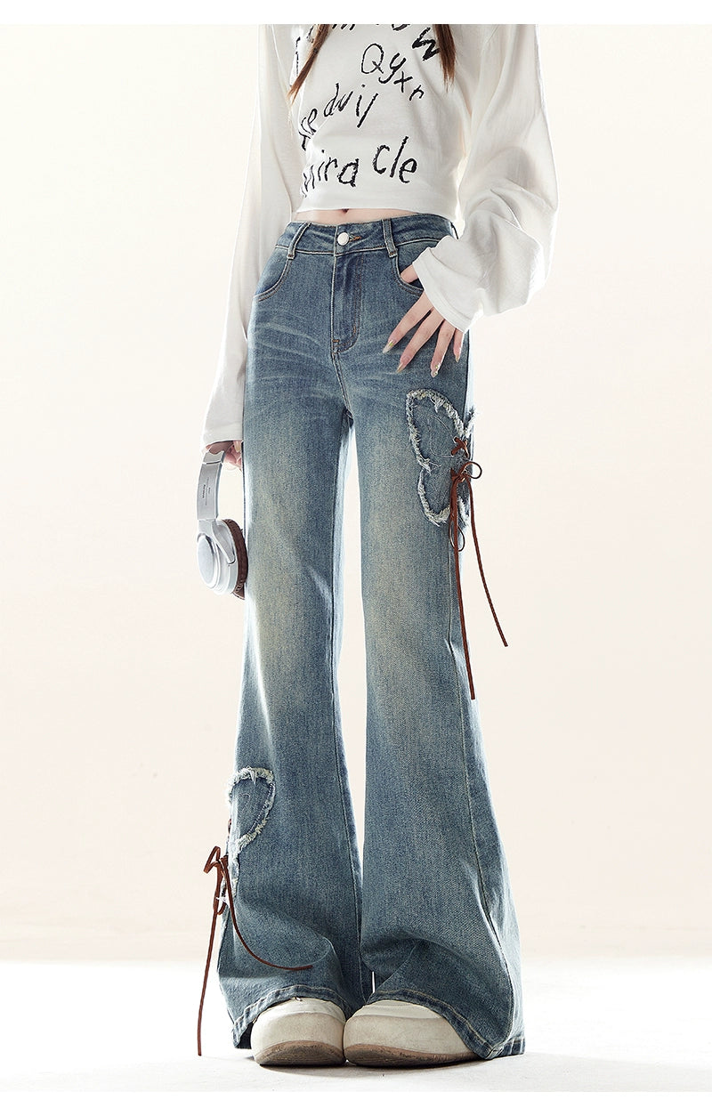 Zrsee Bow Strap Slightly Pulled Jeans