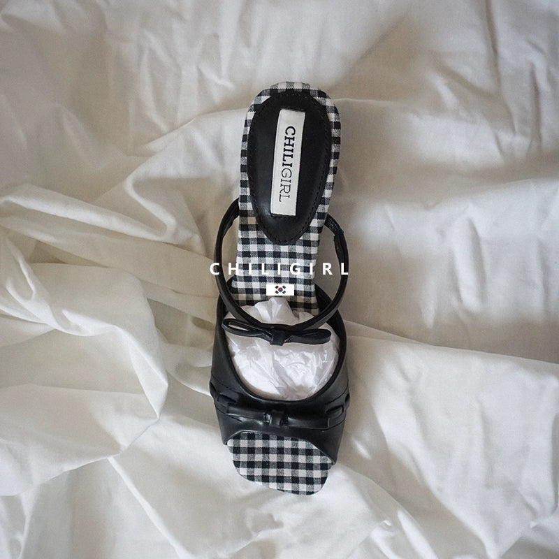 CHILIGIRL Wedge Heel Bow Contrasting Leopard Print Open-toed Half Slippers