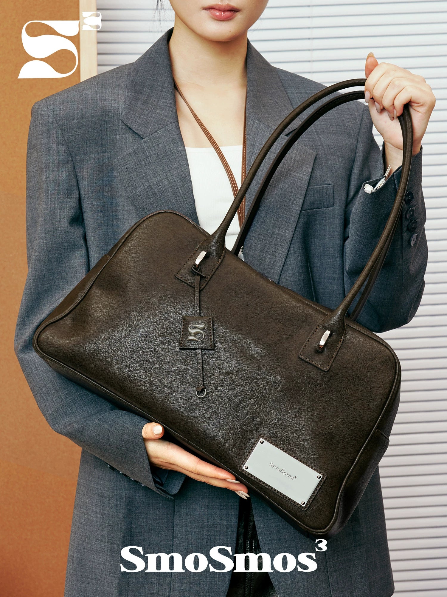 SmoSmos Cowhide Shoulder Laptop Commuter Tote Bag