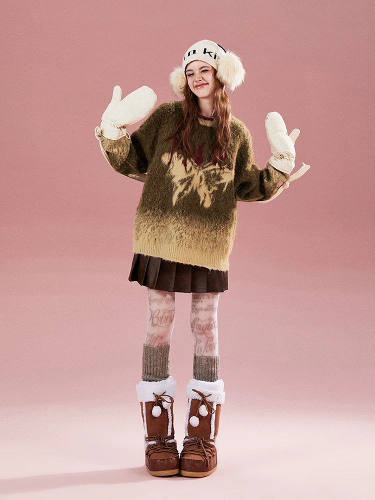 Imone Retro Gradual Change Splash Ink Butterfly Jacquard Sweater