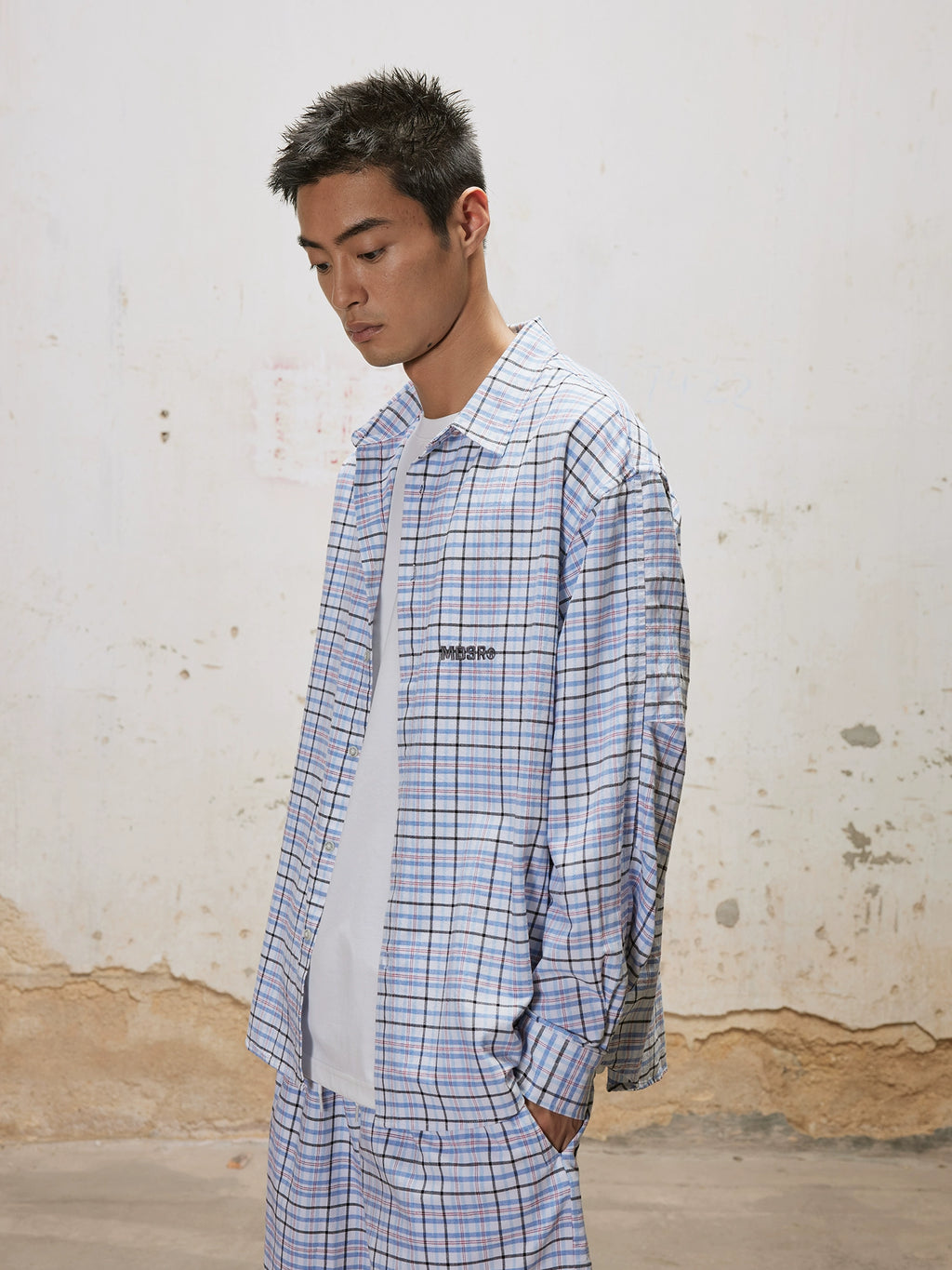 Madeinerror Casual Neutral Simple Plaid Shirt Shorts Set