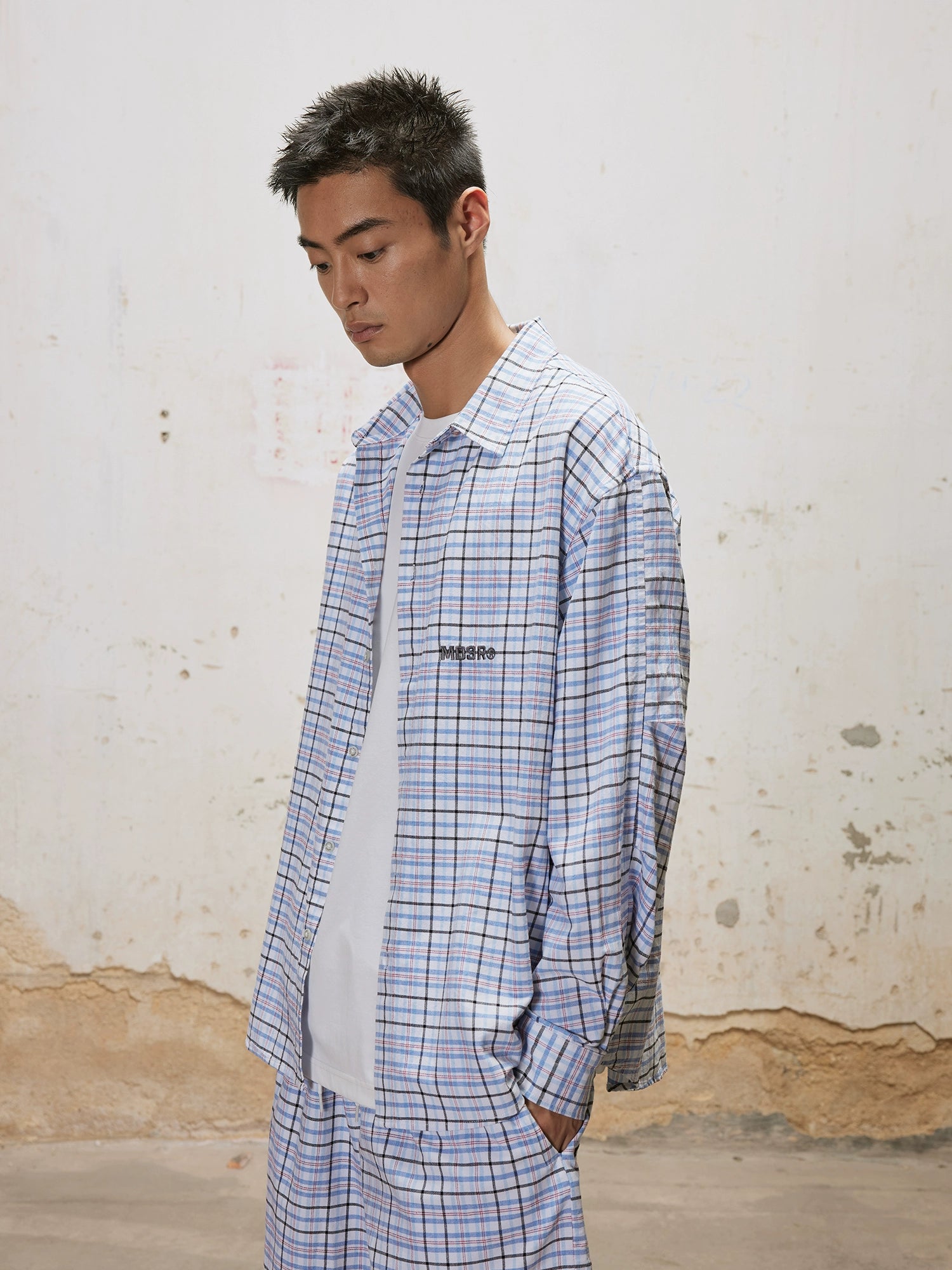 Madeinerror Casual Neutral Simple Plaid Shirt Shorts Set