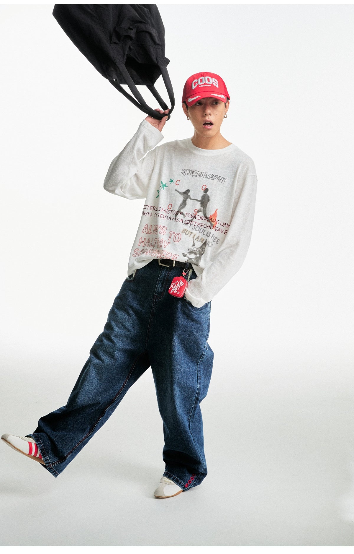 CoosRetro Vintage Loose Breathable Hot Diamond Printed Long Sleeve