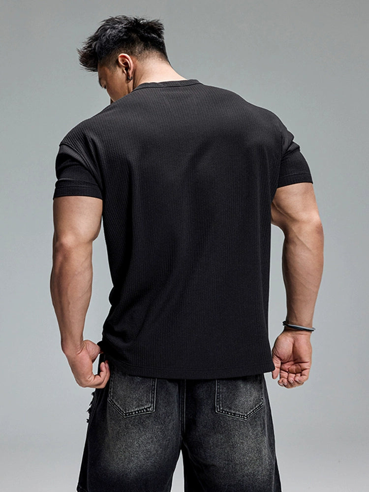Muscle Dog Banged Nailed Loose Casual Henley Shirt Tee