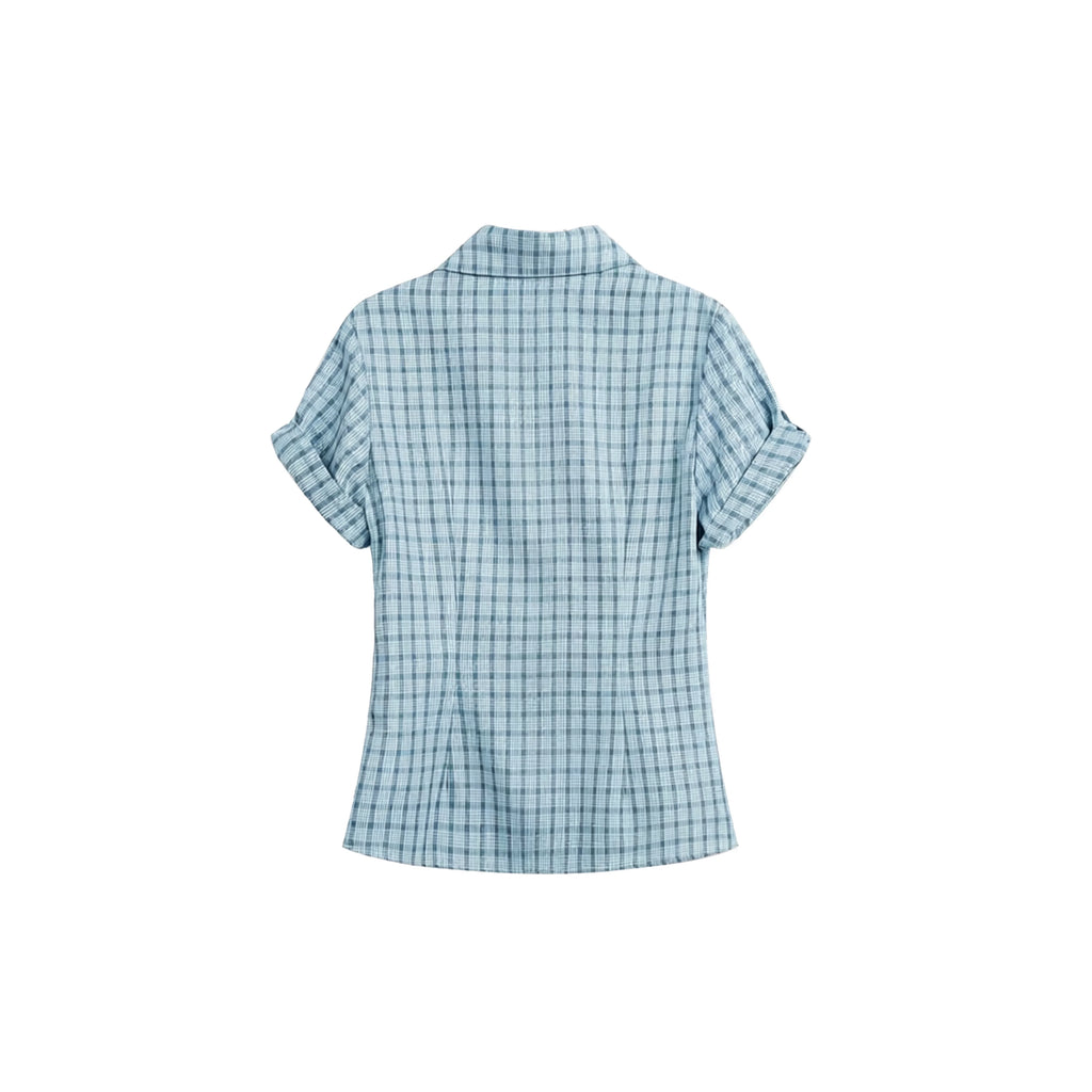 JIKOO Contrasting Checked Waist Shirt
