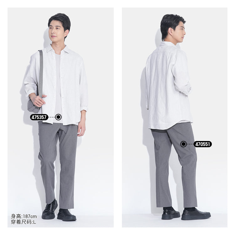 Uniqlo Men's Clothing Women's French Hemp Striped Shirt/Long Sleeve Shirt Casual 25 Spring and Summer New 474509