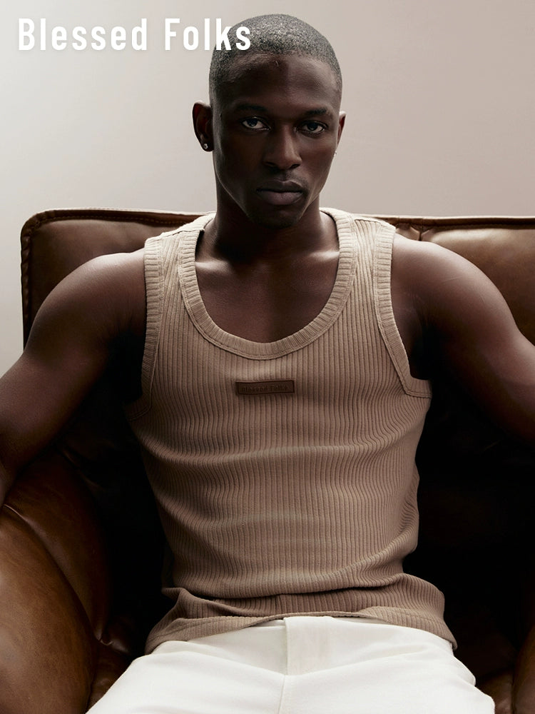 Blessed Folks Cotton Label Logo Elastic Ribbed Vest