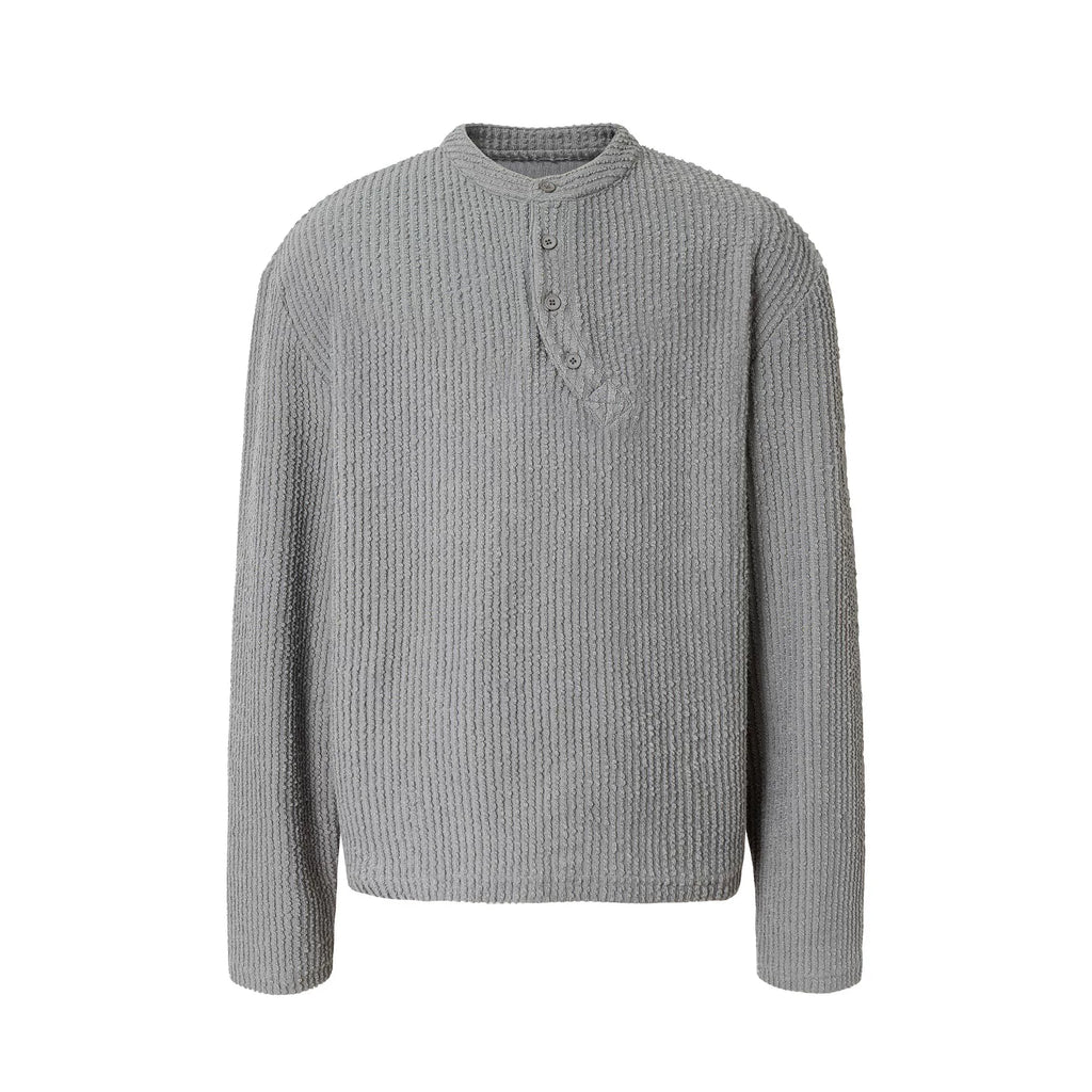 YADcrew Strip Texture Twisted Henry Neck SLong Sleeve Sweater