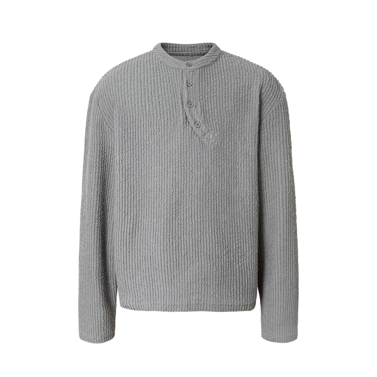 YADcrew Strip Texture Twisted Henry Neck SLong Sleeve Sweater