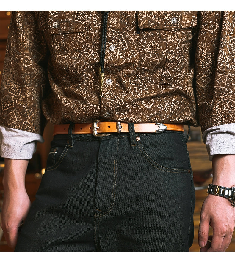HALF WORK American denim cavalry belt retro tanned leather handmade pure cowhide leather belt for men and women