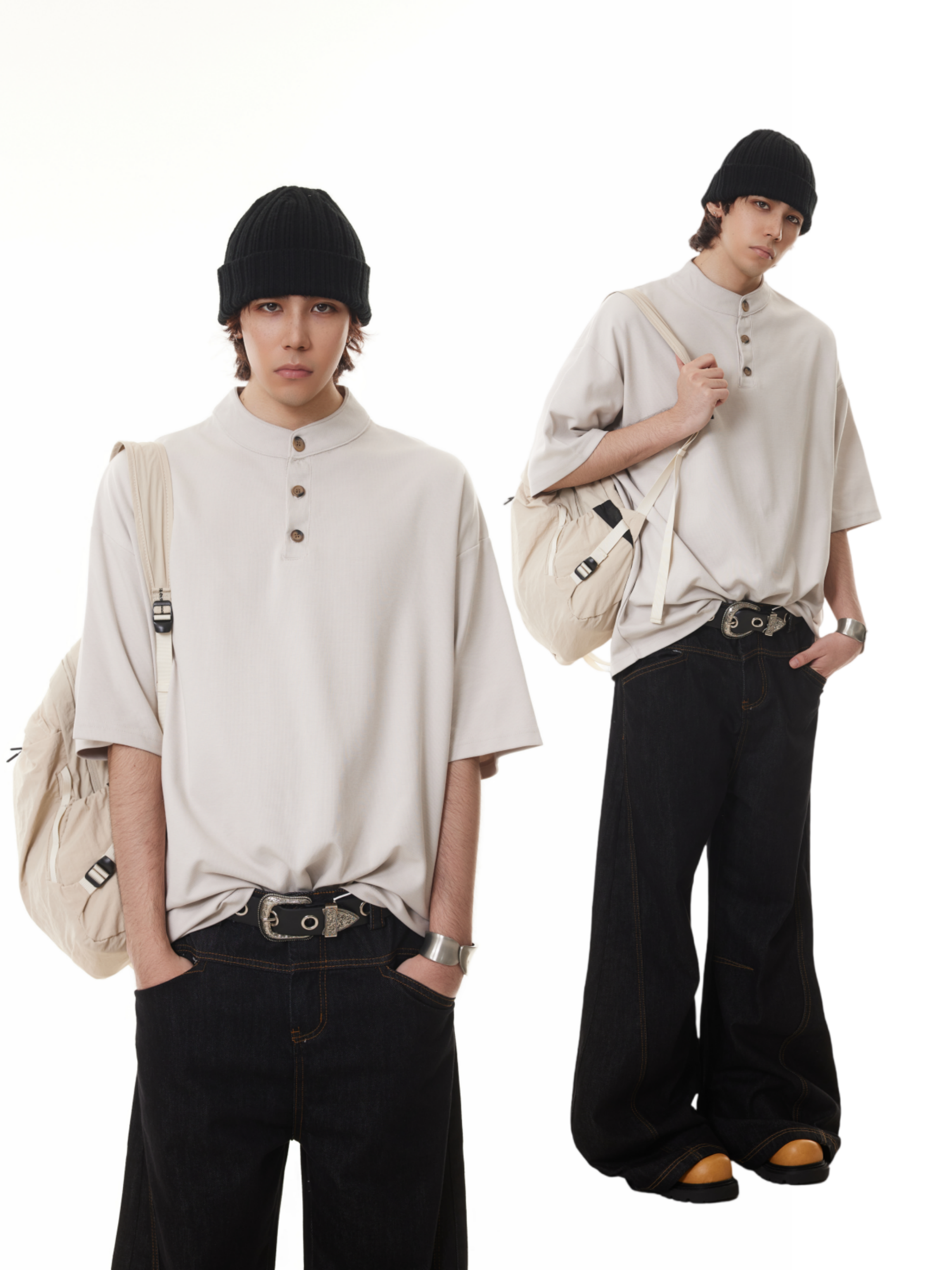 BTSG old money style Henry collar button Tee