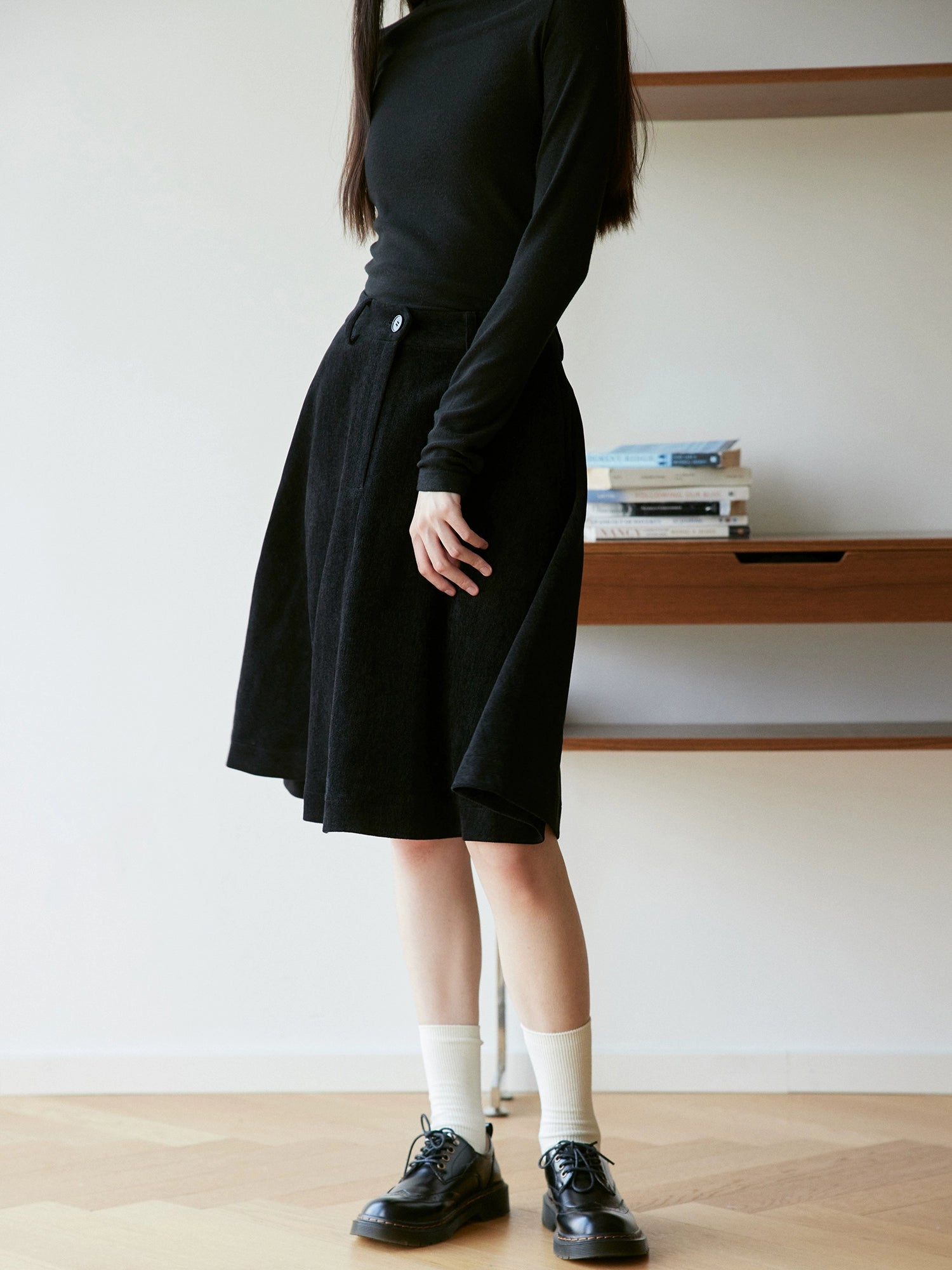 RPB BRAND Drape Korean Versatile High-waisted A-shaped Skirt