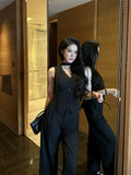 LLROGE Lace Splicing Vest High Waist Wide Leg Pants Set