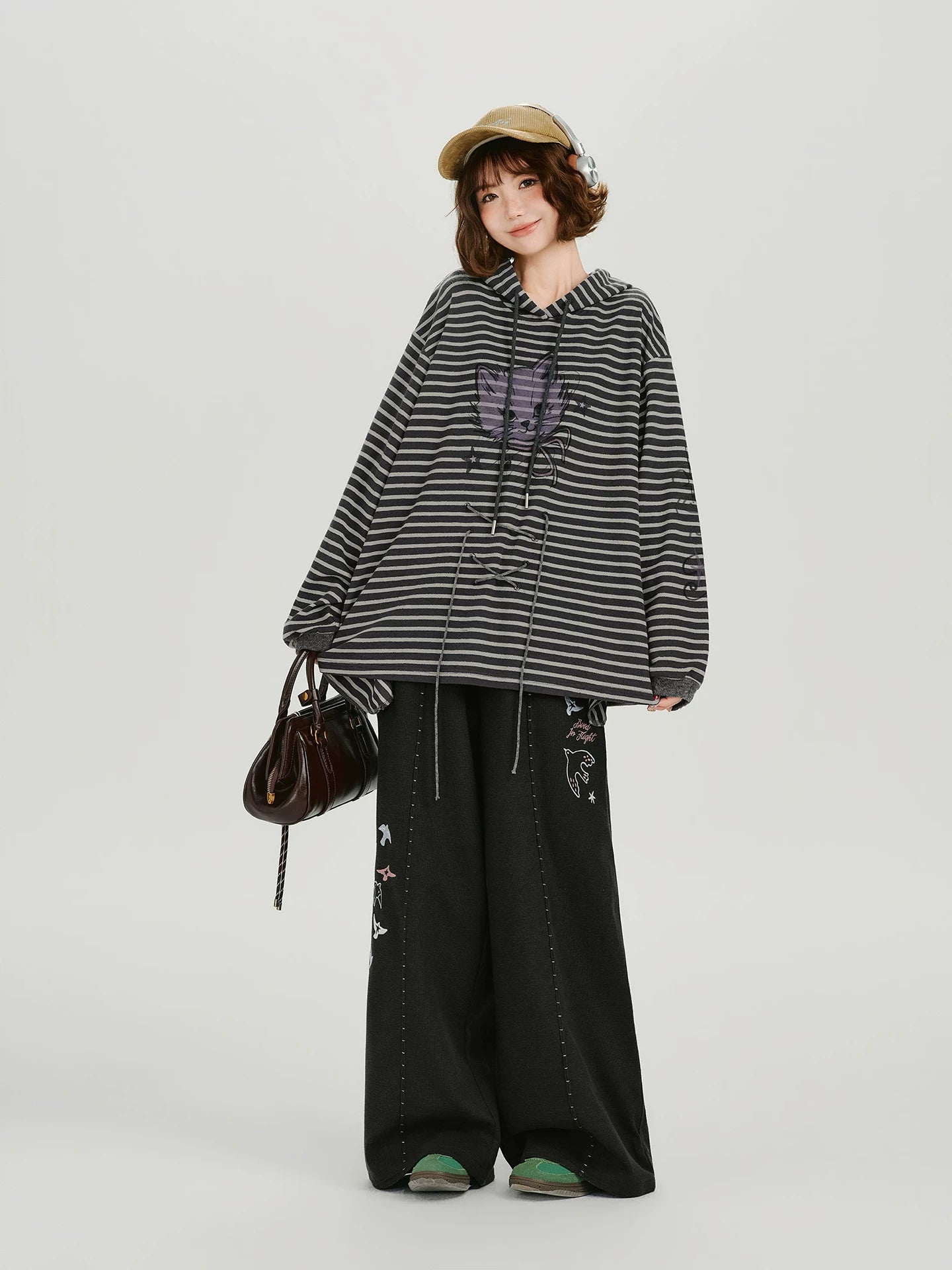 Girlyhalo Vintage Embroidered Wide Leg Casual Pants