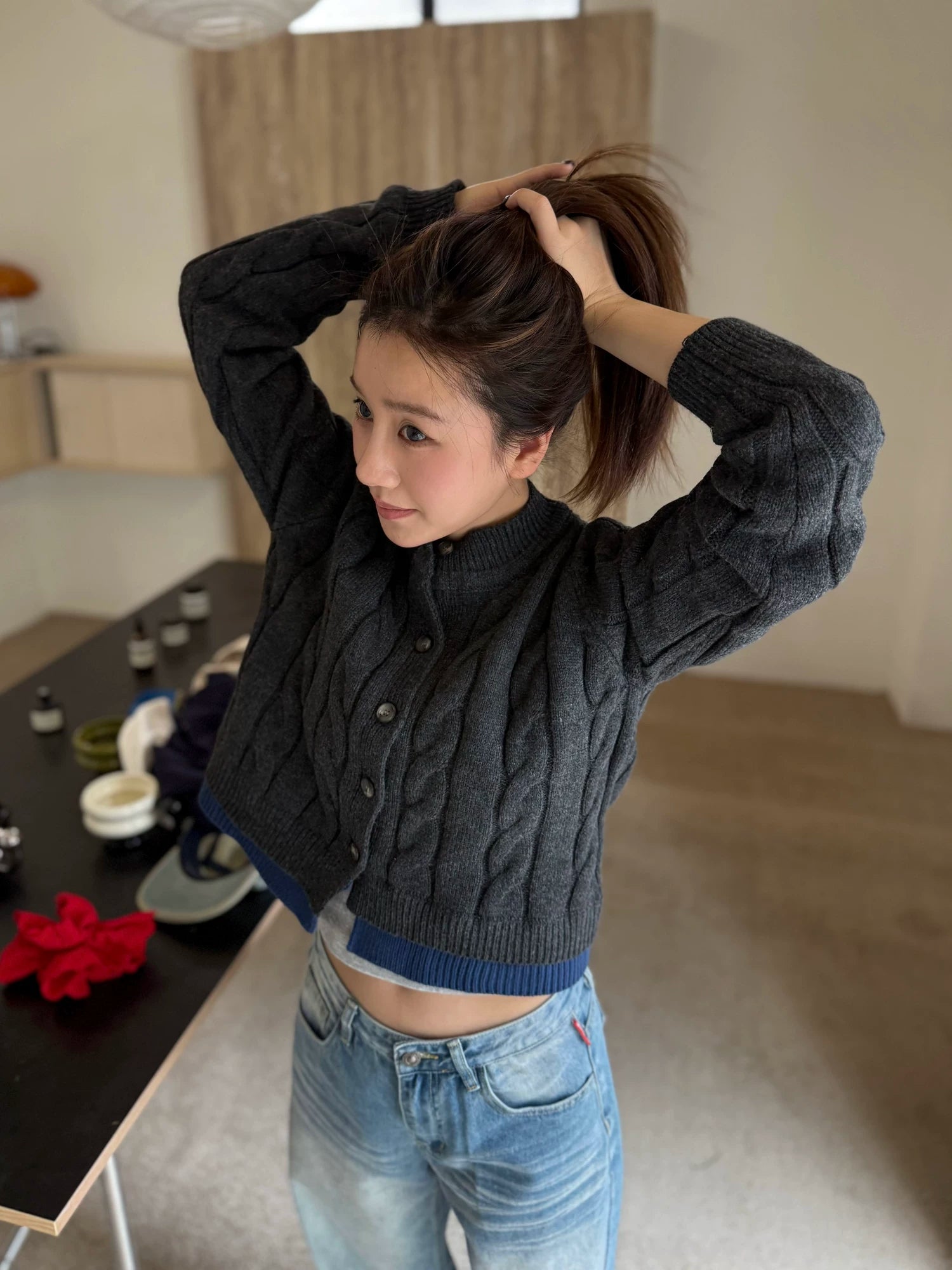 CCYE Fake Two-piece Splicing Contrasting Color Twisted Sweater