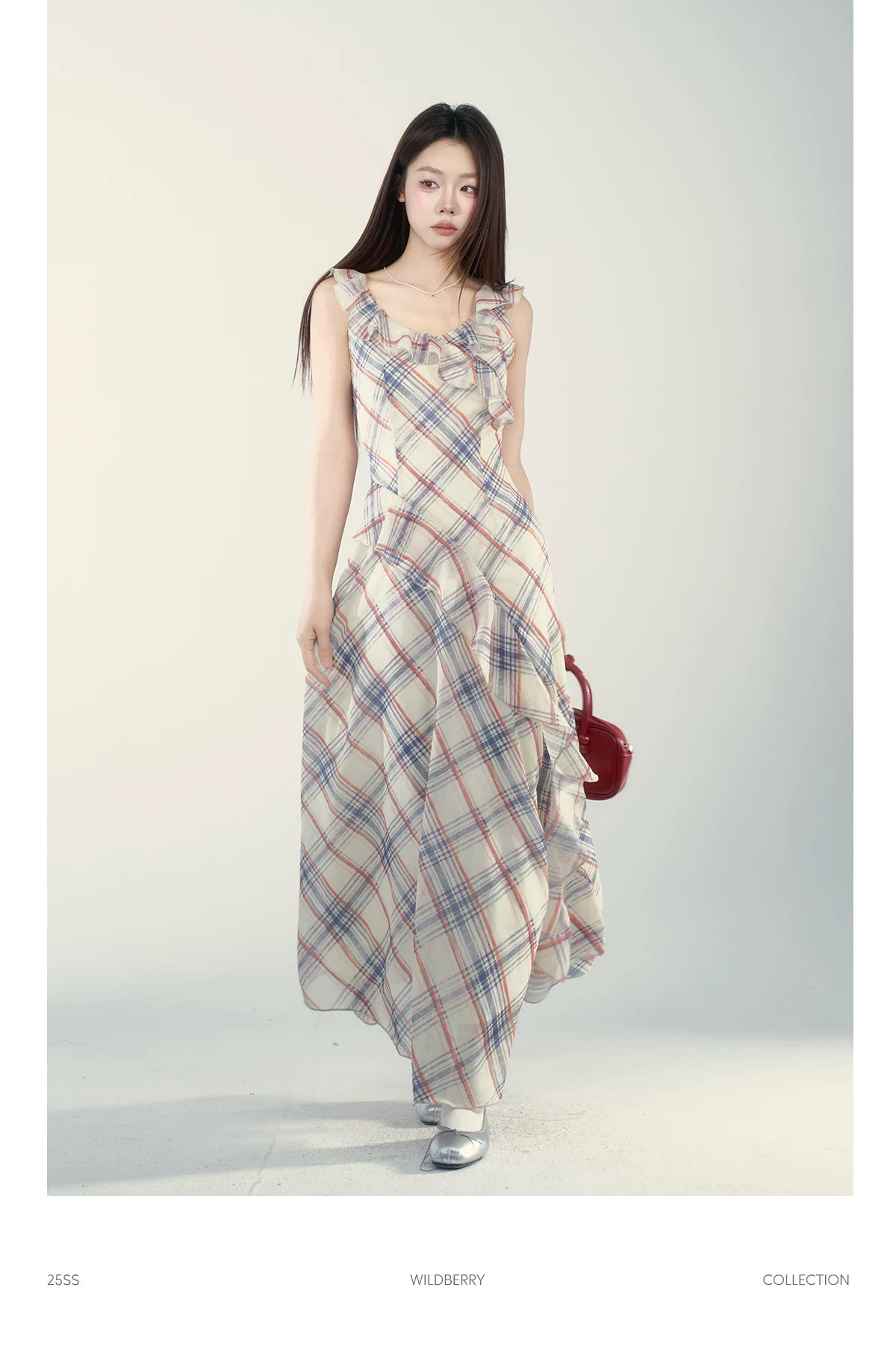 Wildberry V Neck Plaid Waist Dress