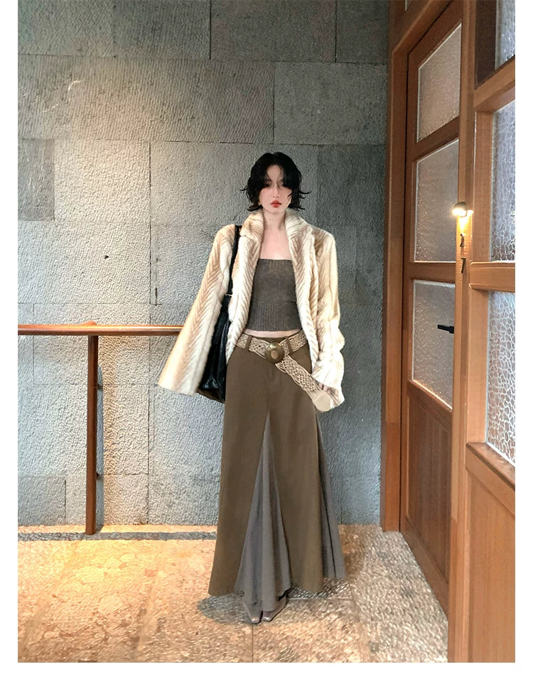 KELIFAN Hong Kong Style Retro Fur Jacket