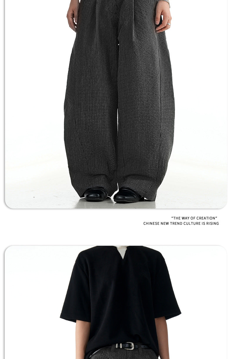 11KN Plaid Casual Loose and Thin Wide-leg Pants