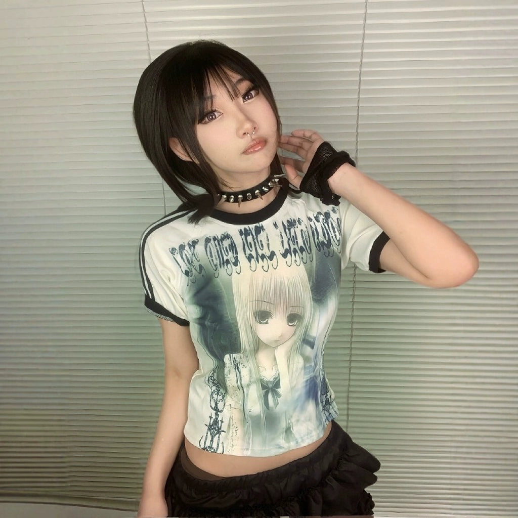 WEBBAR Gothic Subculture Two-dimensional Tight Football Jersey Tee
