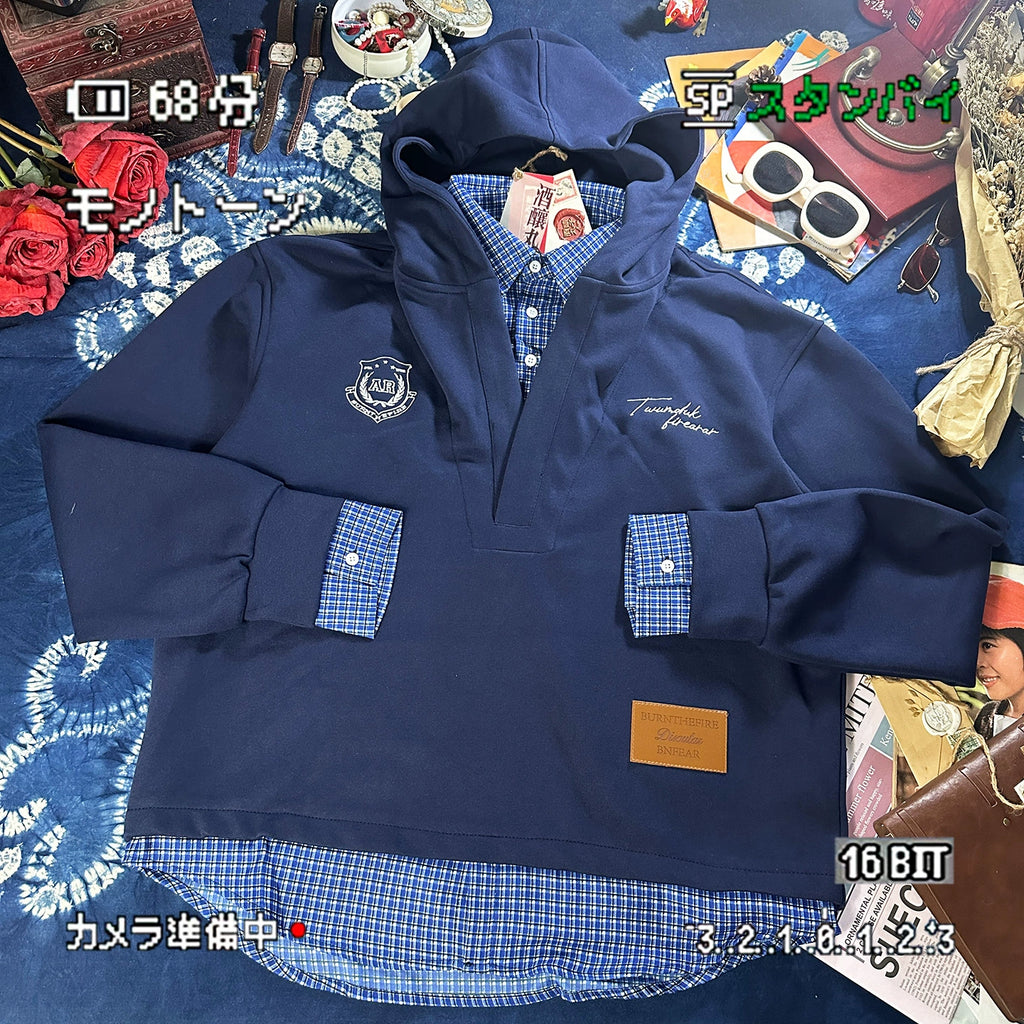 ALOHA Retro Niche Design Sense Splicing Fake Two-piece Sweater