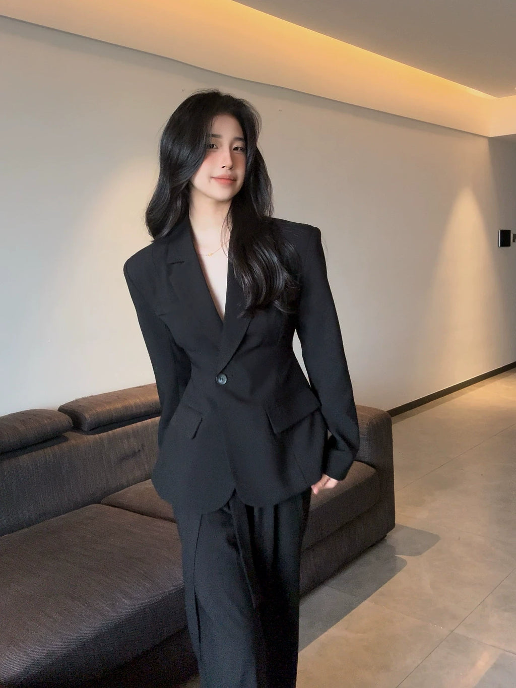 PANPANSTUDIO Medium and Long Wide Leg Pants Suit Set