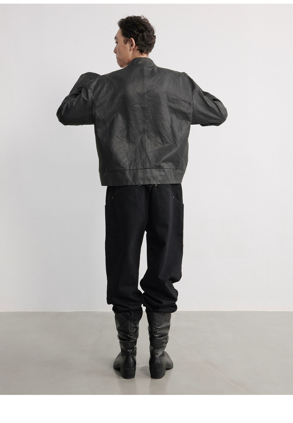 JCAESAR Special-shaped Collar Snap-down Leather Jacket