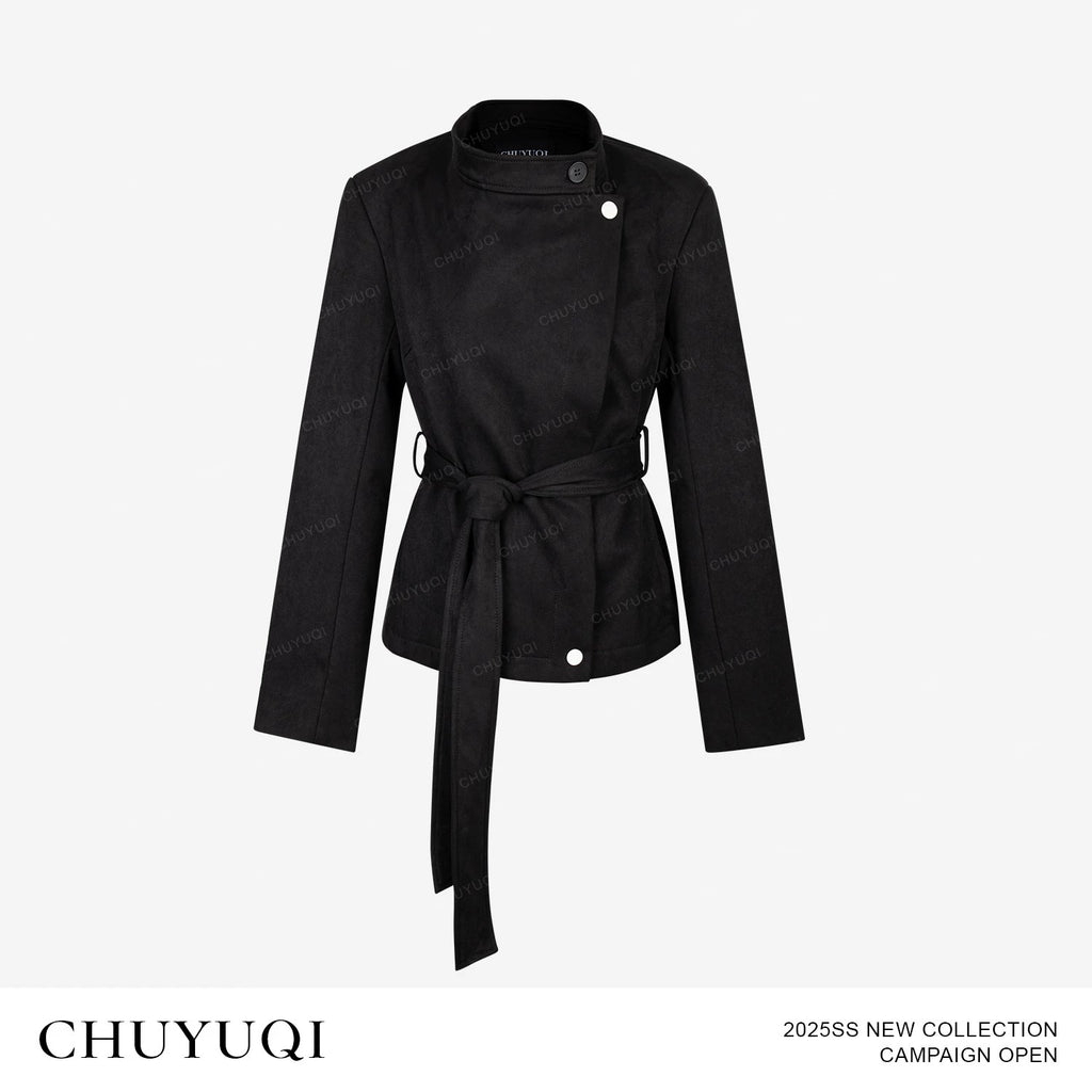CHUYUQI Ruffian Handsome Suede Short Jacket